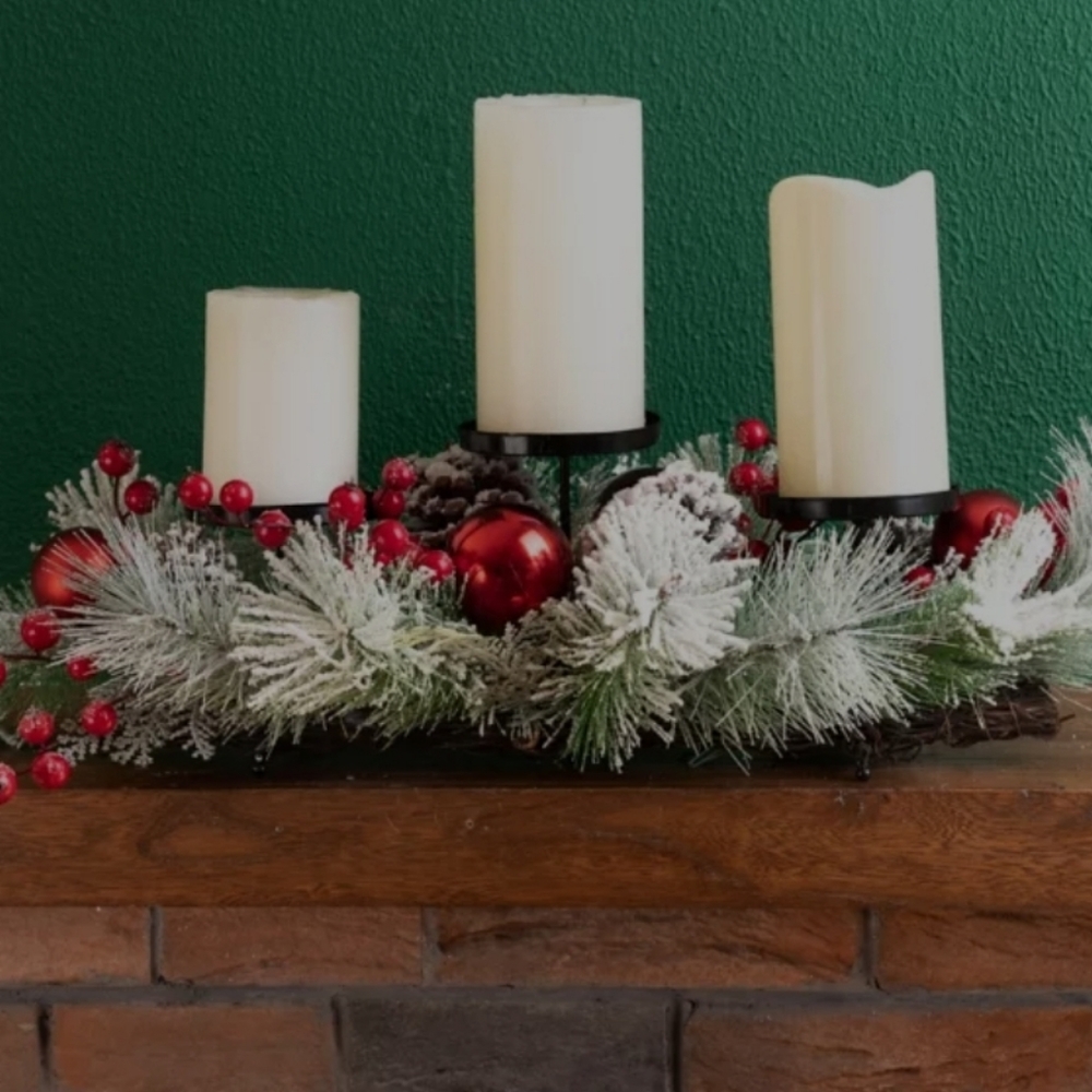 Glitzhome Pinecone Tabletop Candelabrum Candle Holder Centerpiece Flocked
